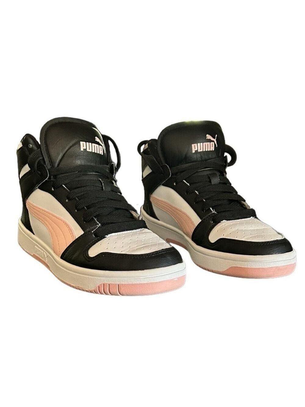 PUMA Rebound Layup SI Basketball Shoes High Top Sneakers Pink Black White W6.5